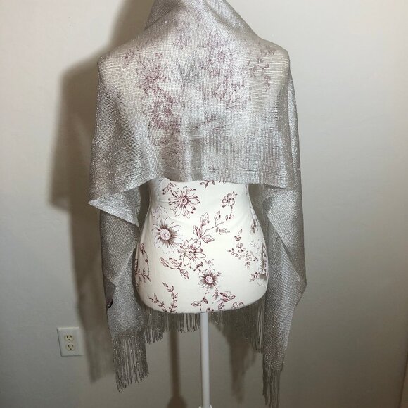 ✨ Kimberly C. Silver Metallic Fringe Scarf/Shawl - Picture 8 of 14